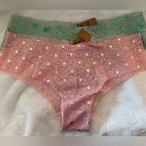 Victoria’s Secret PINK Lace Cheeky Panty Set - Polka Dot & Floral Green -Size M